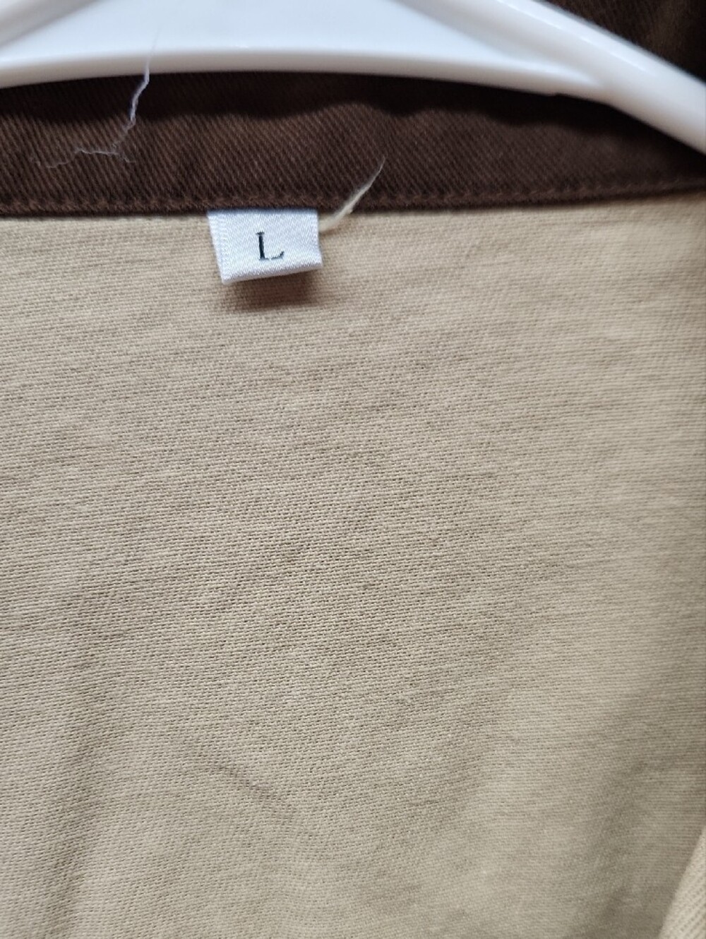 Classic Cotton Utility Jacket - Beige with Brown Collar - Picture 2 of 4